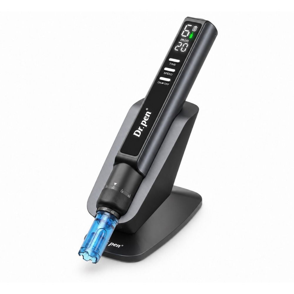 Dr. Pen M8 Max microneedling pen on its charging stand